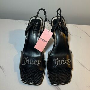 Brand New Juicy Couture Diamond Studded Sling Back Kitten Heel Black 3in Heel